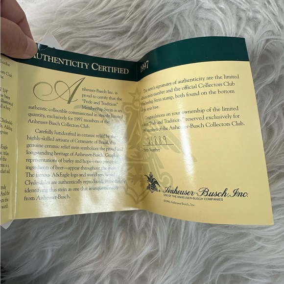Anheuser-Busch 1997 Collectors Club Membership Stein Vintage - Picture 8 of 9